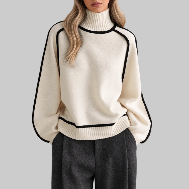 Women's Contrast Trim Roll Neck Knitted Jumper