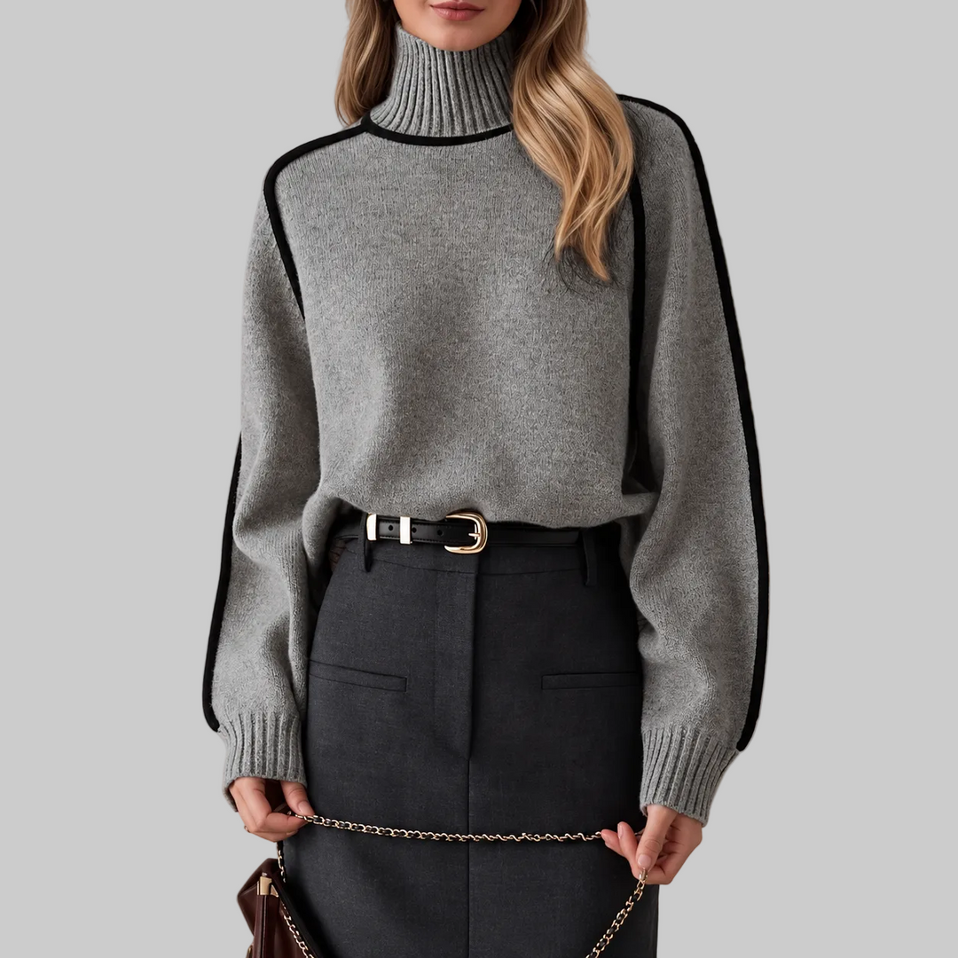 Women's Contrast Trim Roll Neck Knitted Jumper