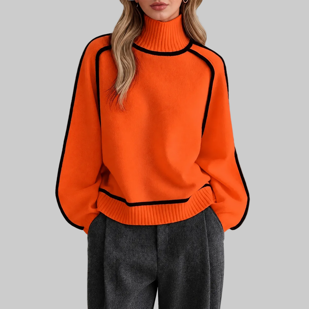 Women's Contrast Trim Roll Neck Knitted Jumper