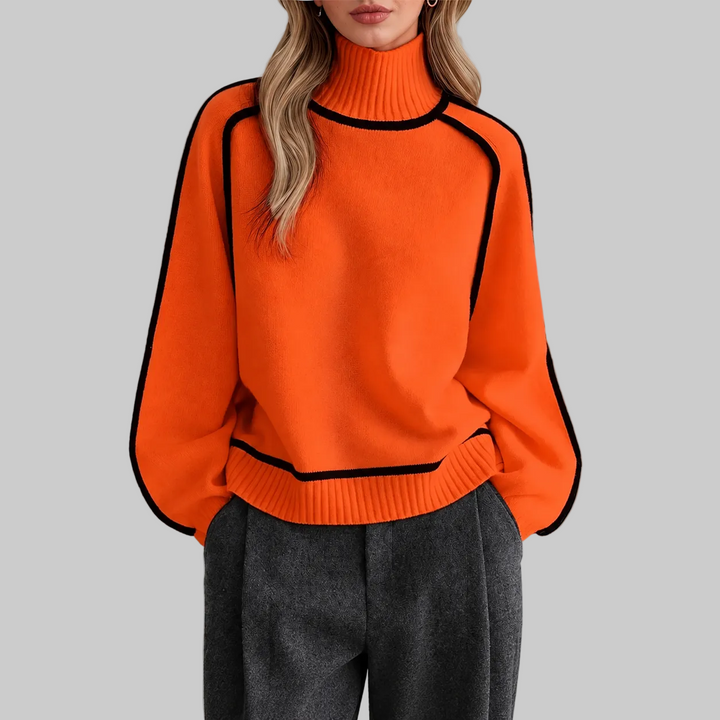 Women's Contrast Trim Roll Neck Knitted Jumper