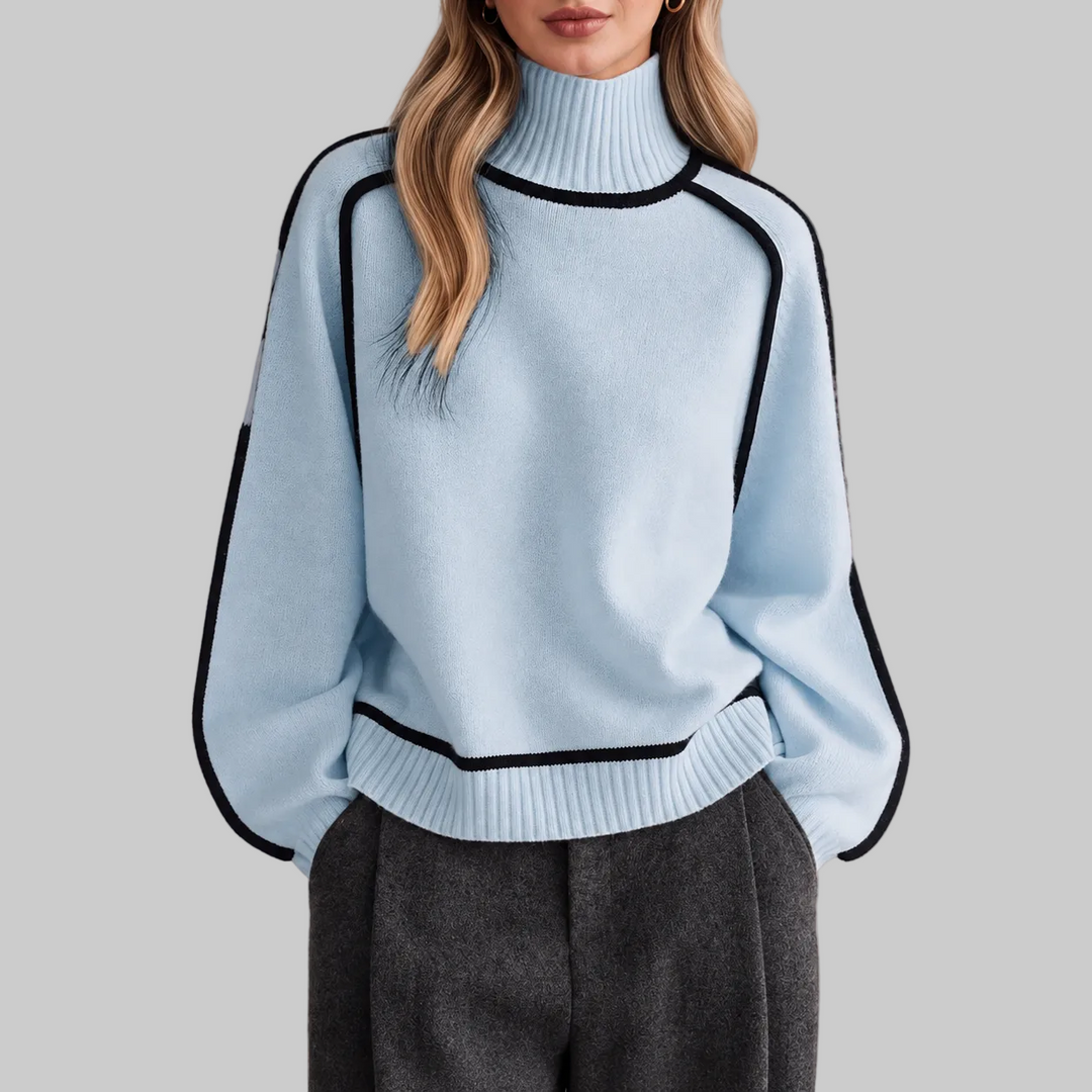 Women's Contrast Trim Roll Neck Knitted Jumper