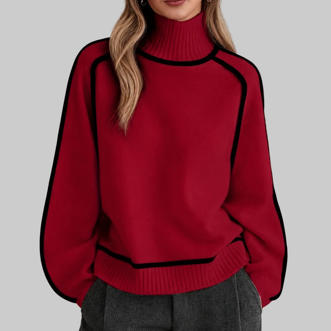 Women's Contrast Trim Roll Neck Knitted Jumper