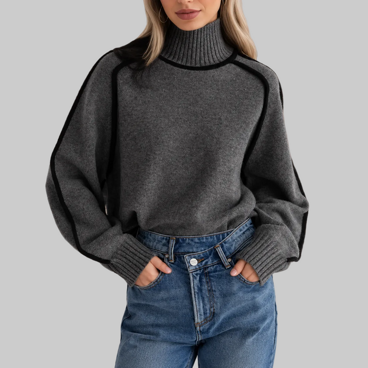 Women's Contrast Trim Roll Neck Knitted Jumper