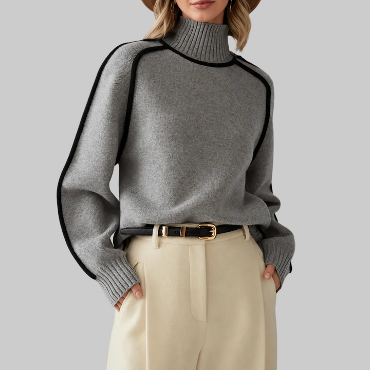 Women's Contrast Trim Roll Neck Knitted Jumper