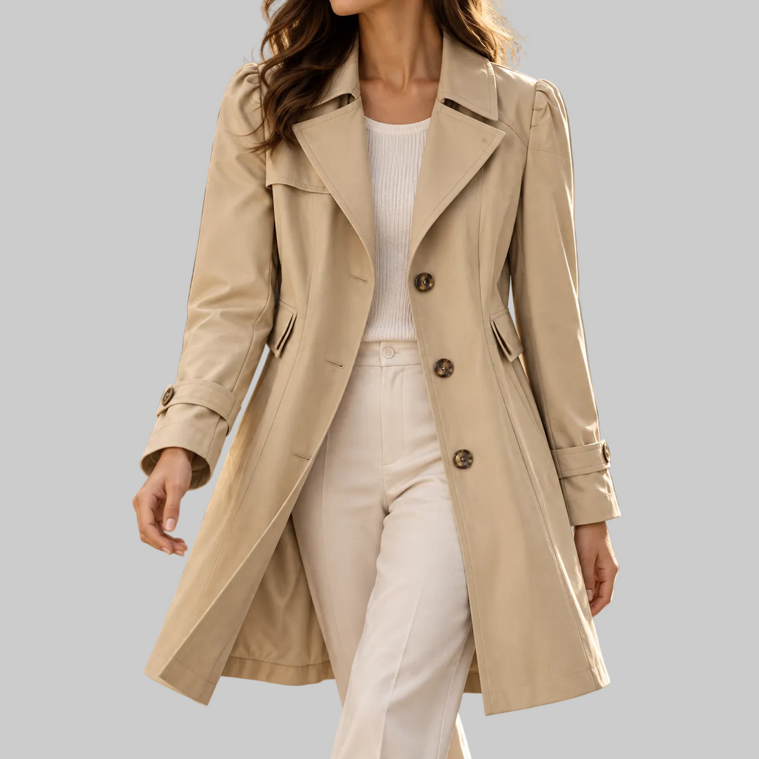 Women's Puff Shoulder Button-Front Trench Coat