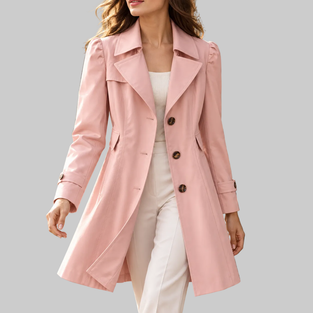Women's Puff Shoulder Button-Front Trench Coat