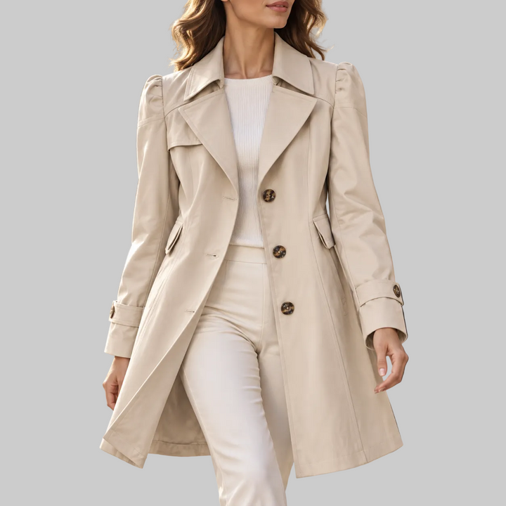Women's Puff Shoulder Button-Front Trench Coat
