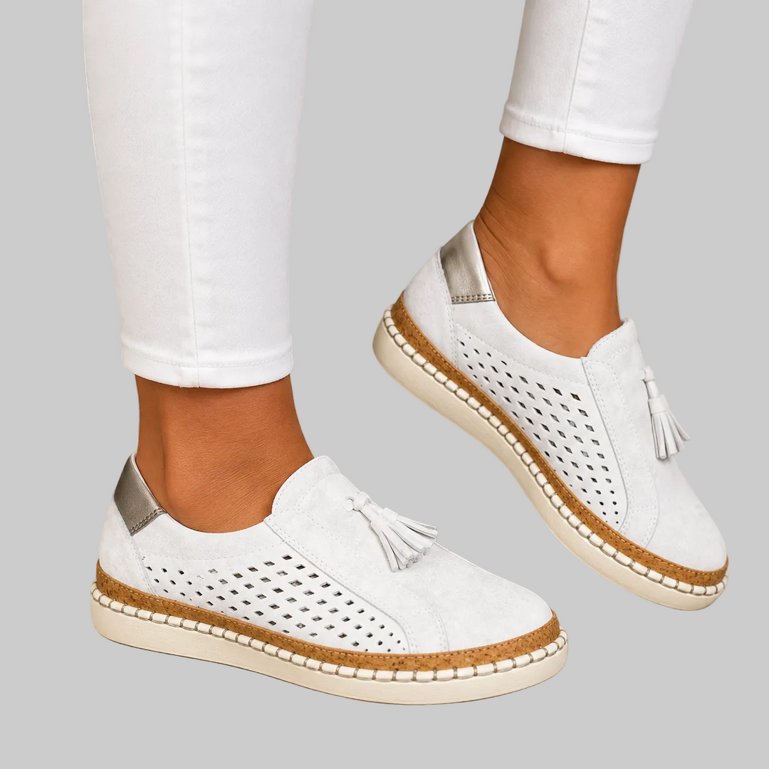 Women's Perforated Suede Loafers with Tassel Detail