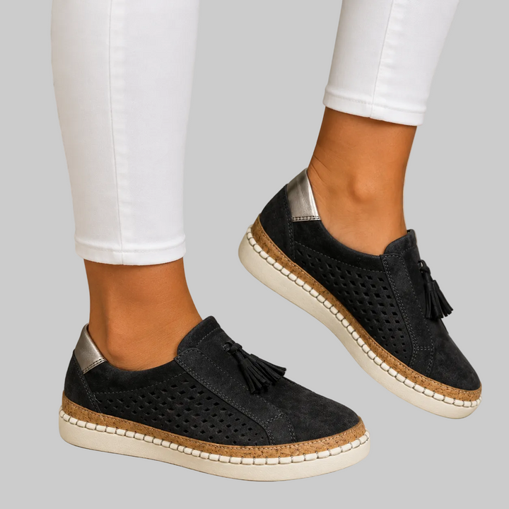 Women's Perforated Suede Loafers with Tassel Detail