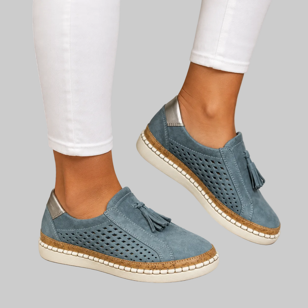 Women's Perforated Suede Loafers with Tassel Detail