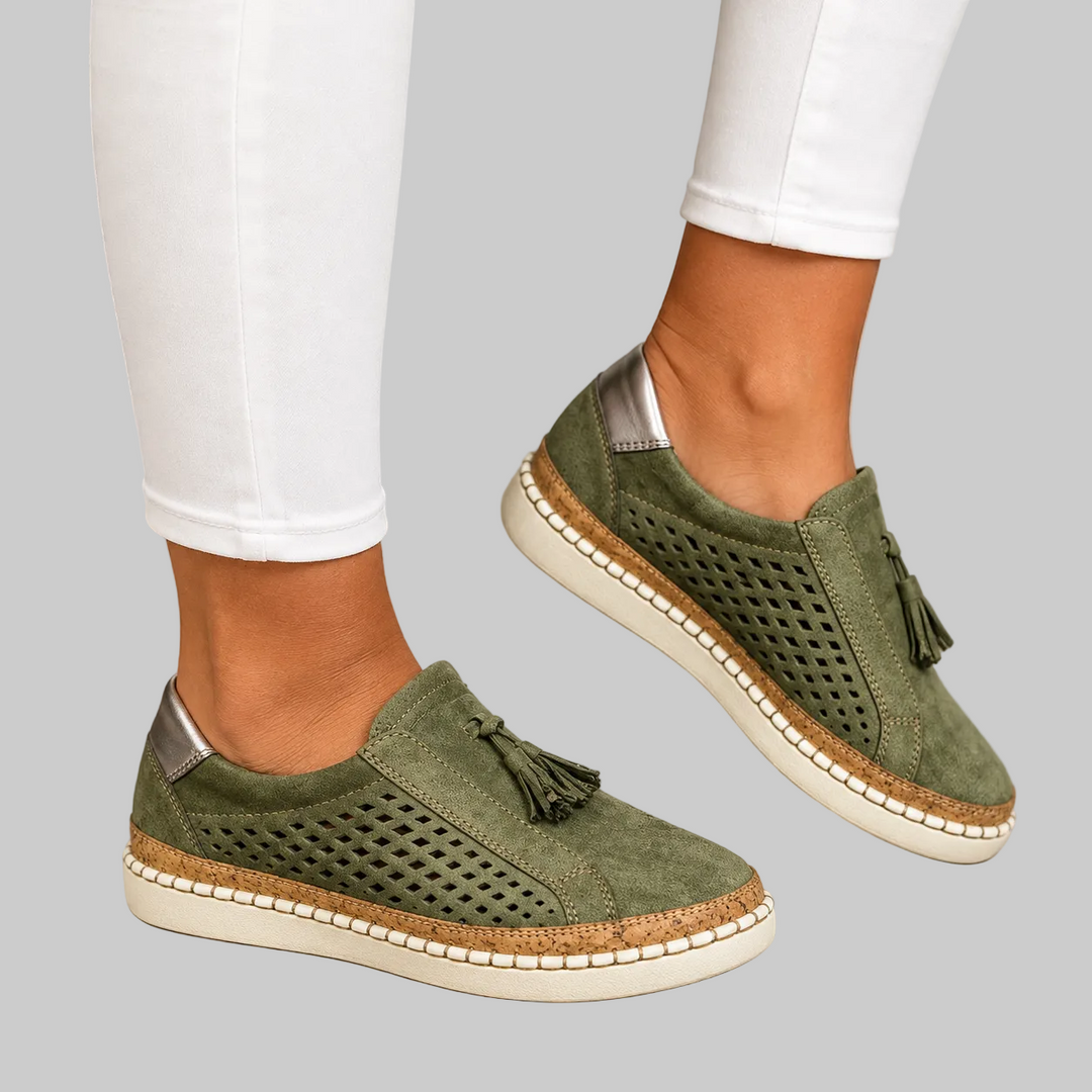 Women's Perforated Suede Loafers with Tassel Detail
