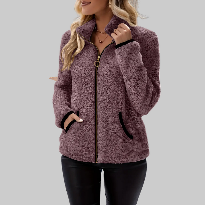 High Collar Sherpa Fleece Jacket with Full Zip and Side Pockets