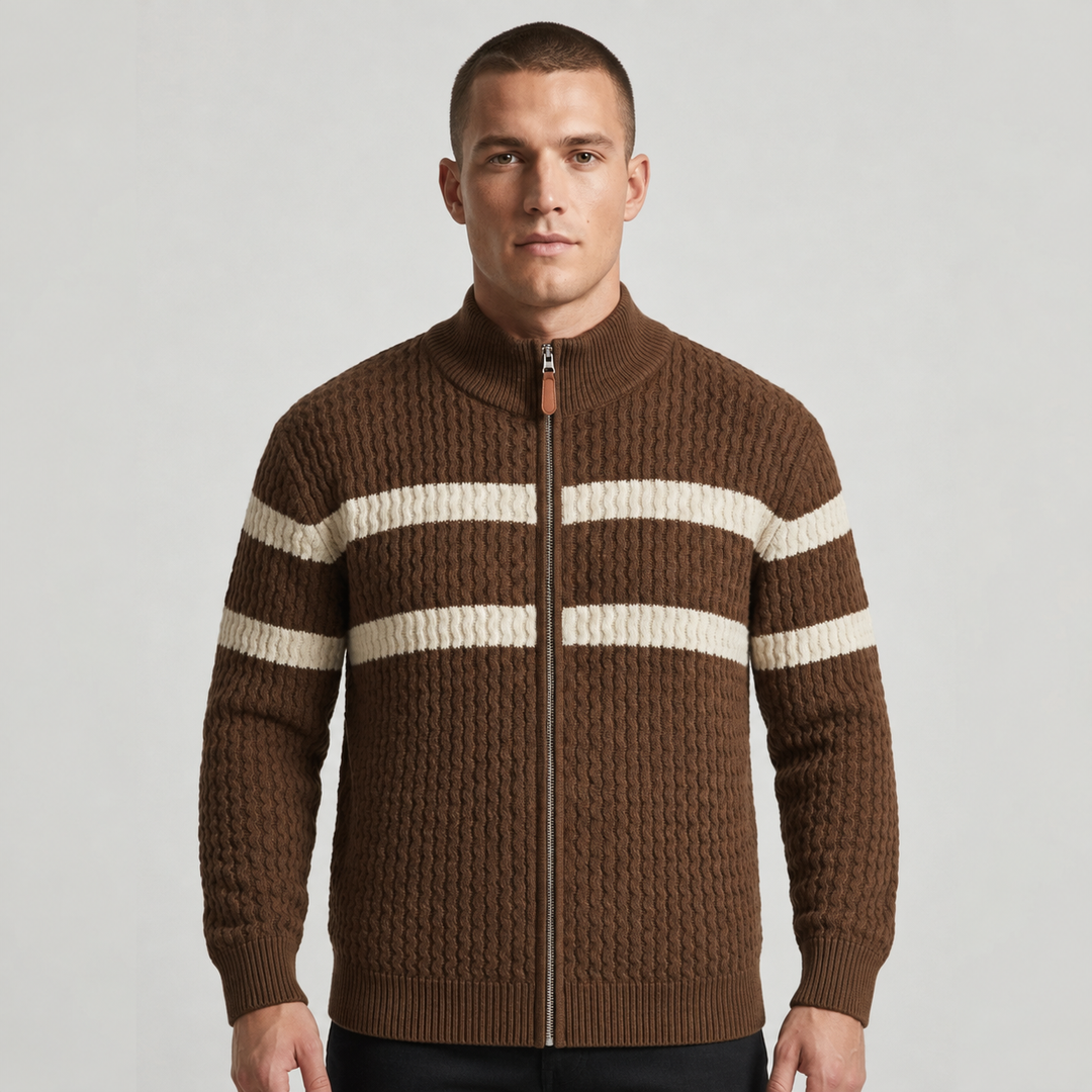 Women's Cable Knit Full-Zip Cardigan - Espresso Brown