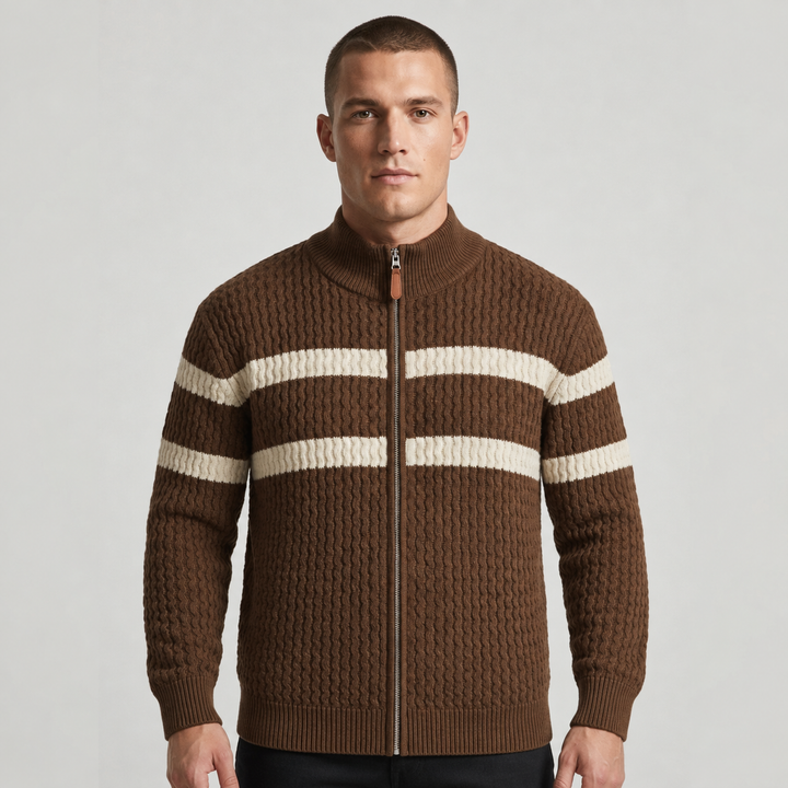 Women's Cable Knit Full-Zip Cardigan - Espresso Brown