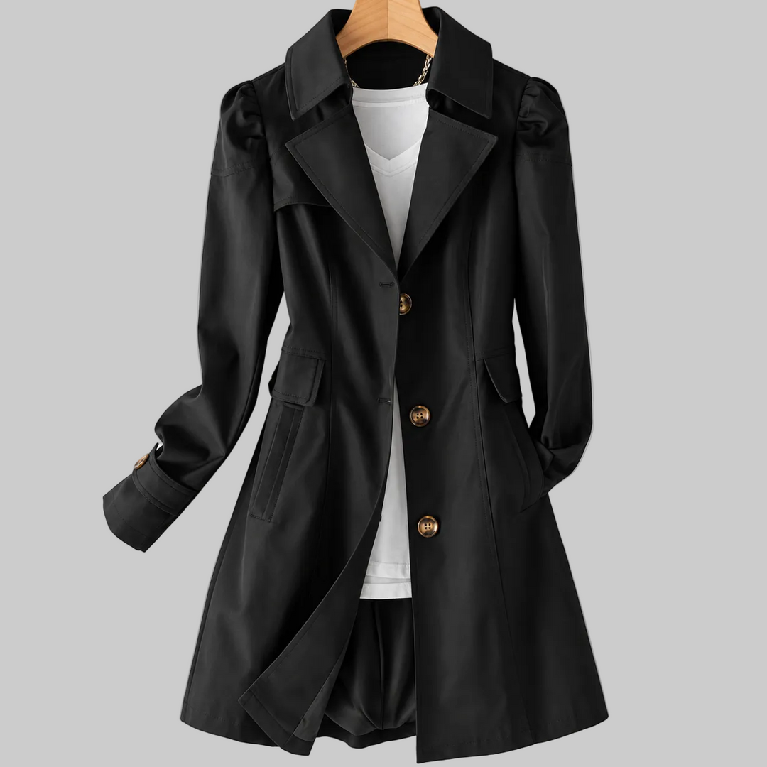 Women's Puff Shoulder Button-Front Trench Coat