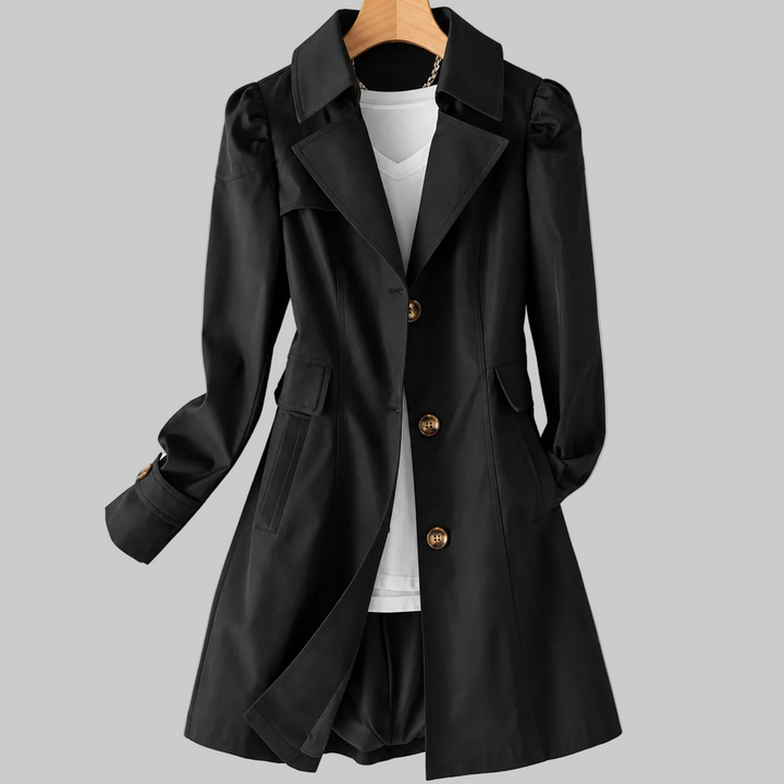 Women's Puff Shoulder Button-Front Trench Coat