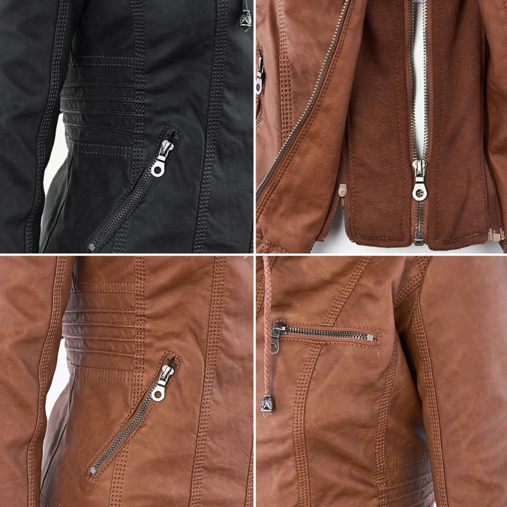 Hooded Biker Jacket with Zipped Pockets and Shaped Waist