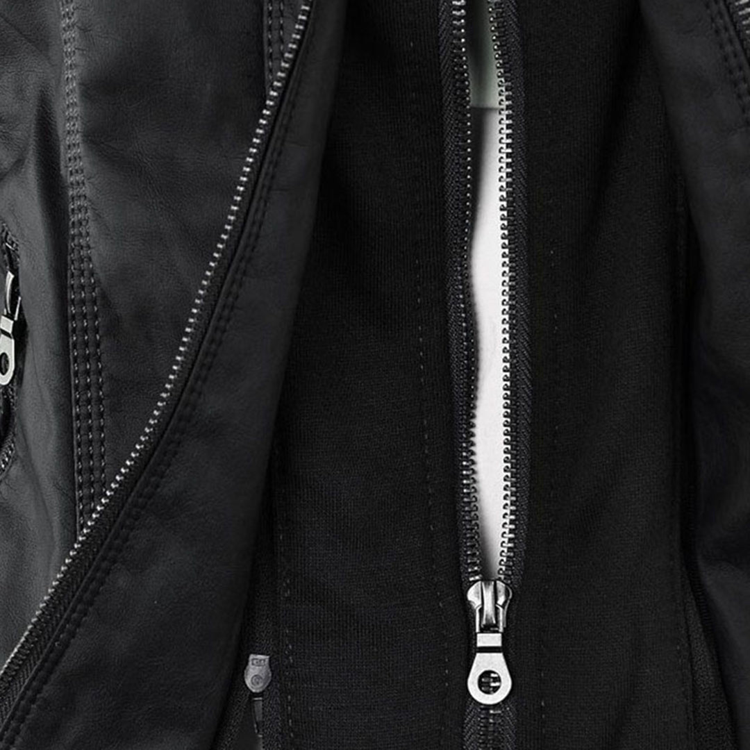 Hooded Biker Jacket with Zipped Pockets and Shaped Waist