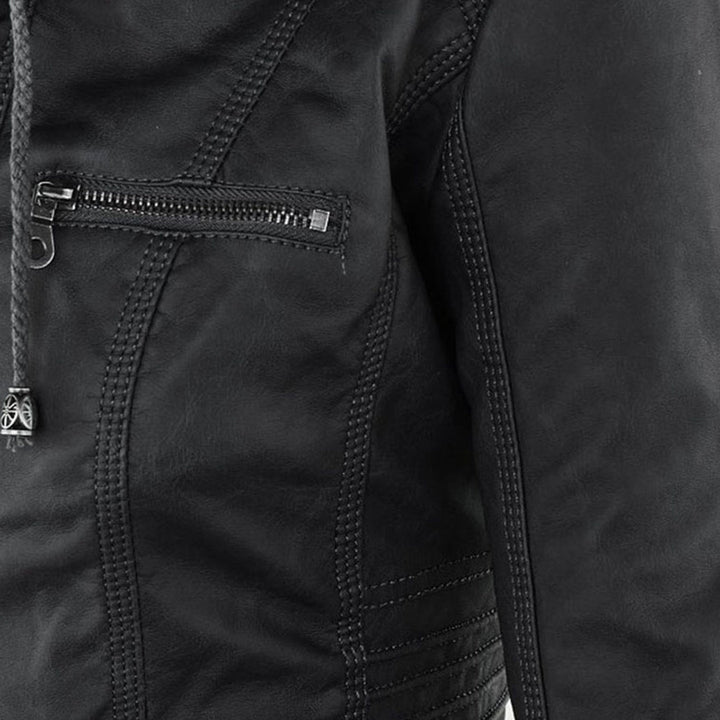 Hooded Biker Jacket with Zipped Pockets and Shaped Waist