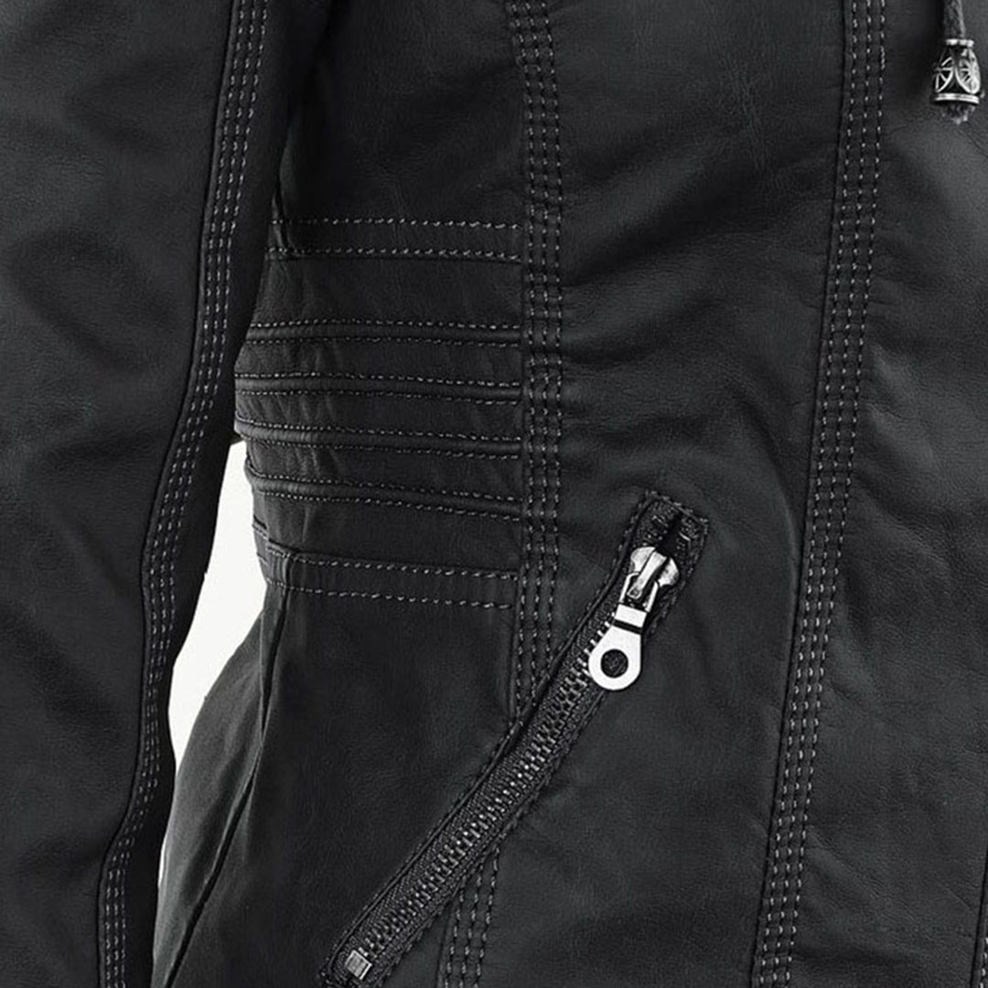 Hooded Biker Jacket with Zipped Pockets and Shaped Waist