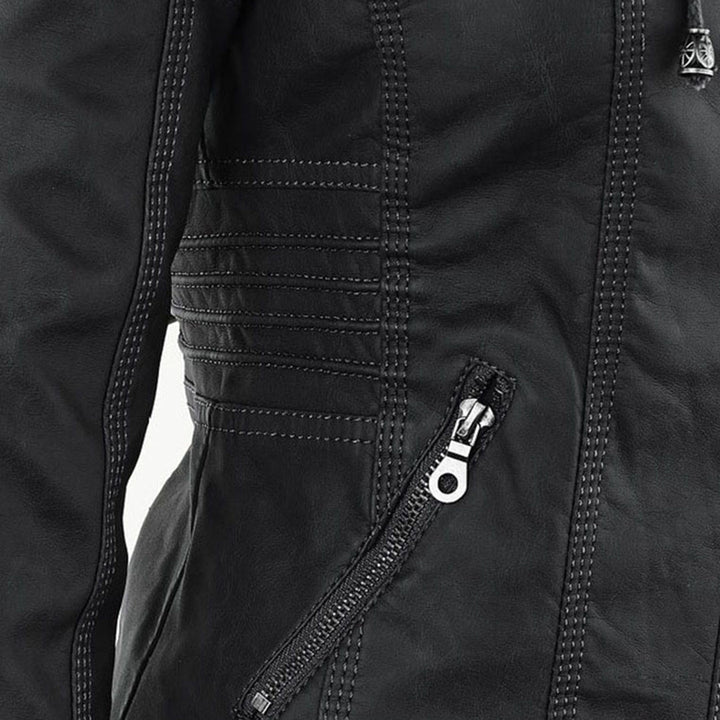 Hooded Biker Jacket with Zipped Pockets and Shaped Waist