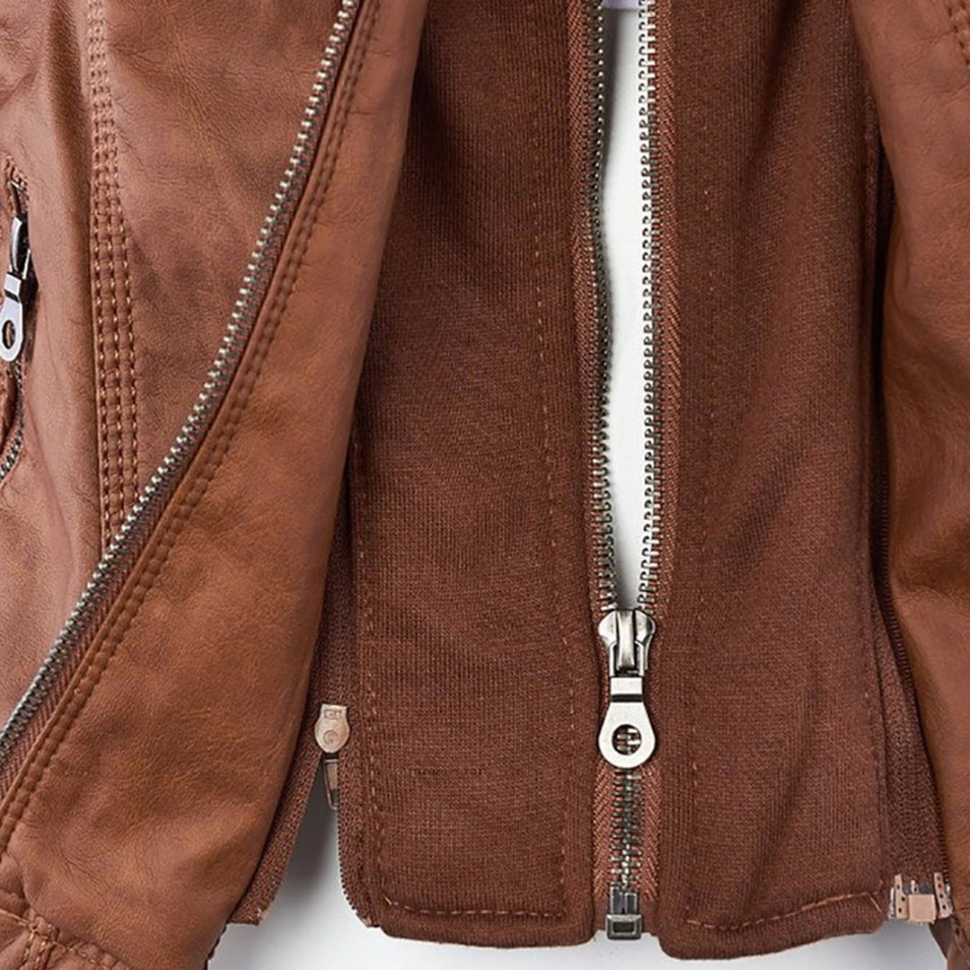 Hooded Biker Jacket with Zipped Pockets and Shaped Waist