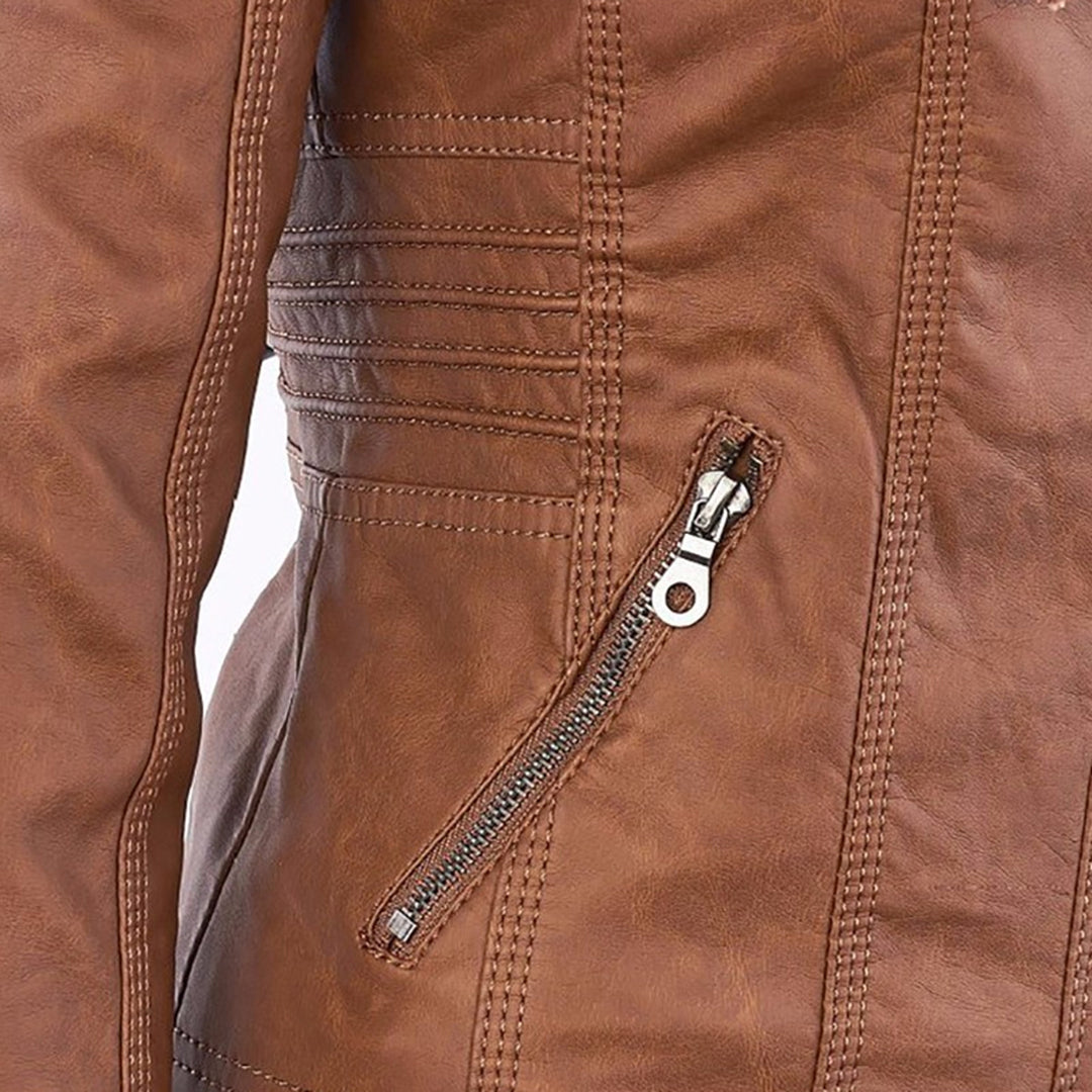Hooded Biker Jacket with Zipped Pockets and Shaped Waist