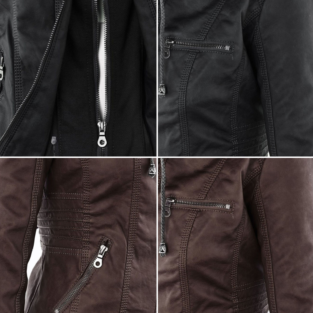 Hooded Biker Jacket with Zipped Pockets and Shaped Waist