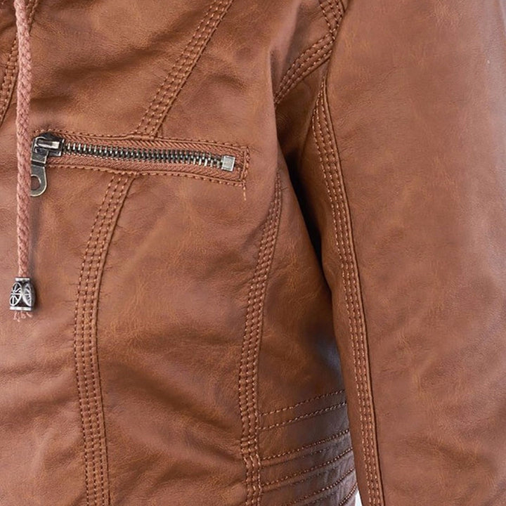 Women's Fitted Leather-Look Jacket with Front Zip and Zipped Pockets