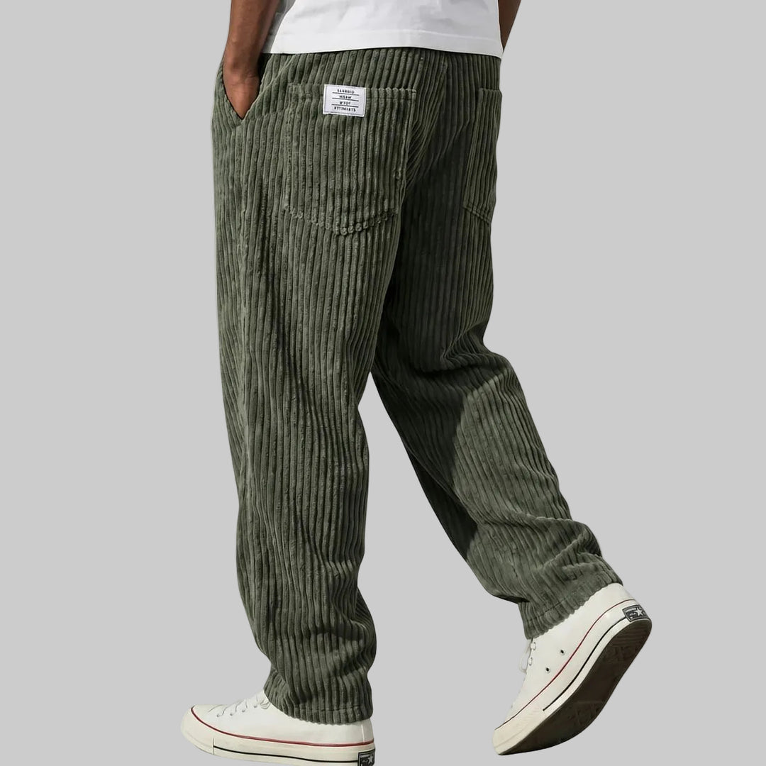 Men's Relaxed Fit Corduroy Trousers with Elasticated Drawstring Waist