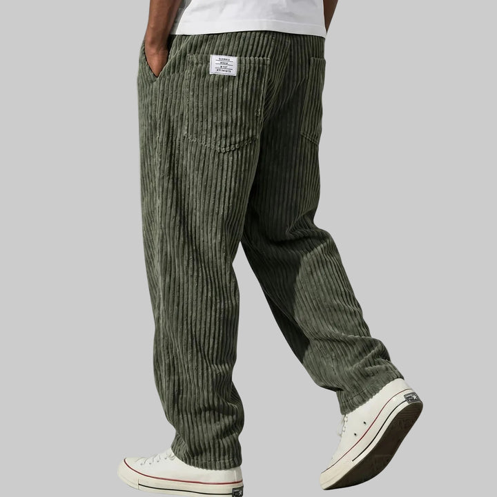 Men's Relaxed Fit Corduroy Trousers with Elasticated Drawstring Waist