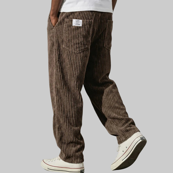 Men's Relaxed Fit Corduroy Trousers with Elasticated Drawstring Waist