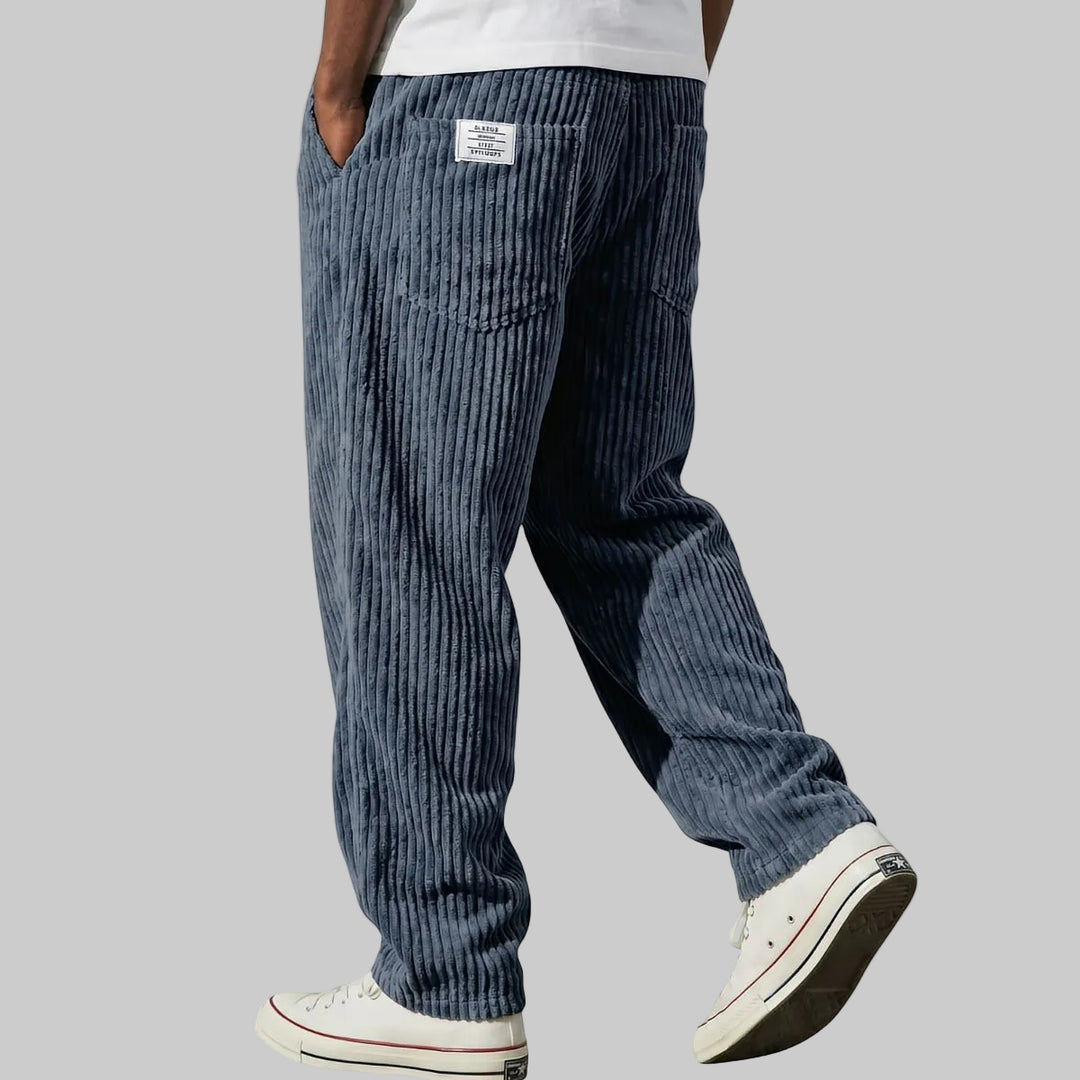 Men's Relaxed Fit Corduroy Trousers with Elasticated Drawstring Waist
