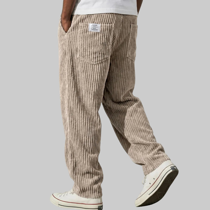 Men's Relaxed Fit Corduroy Trousers with Elasticated Drawstring Waist