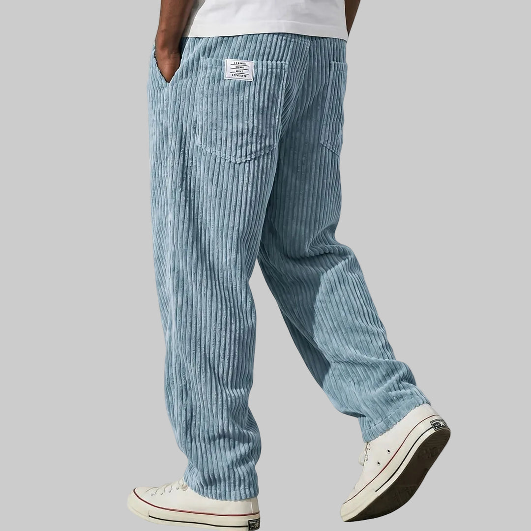 Men's Relaxed Fit Corduroy Trousers with Elasticated Drawstring Waist