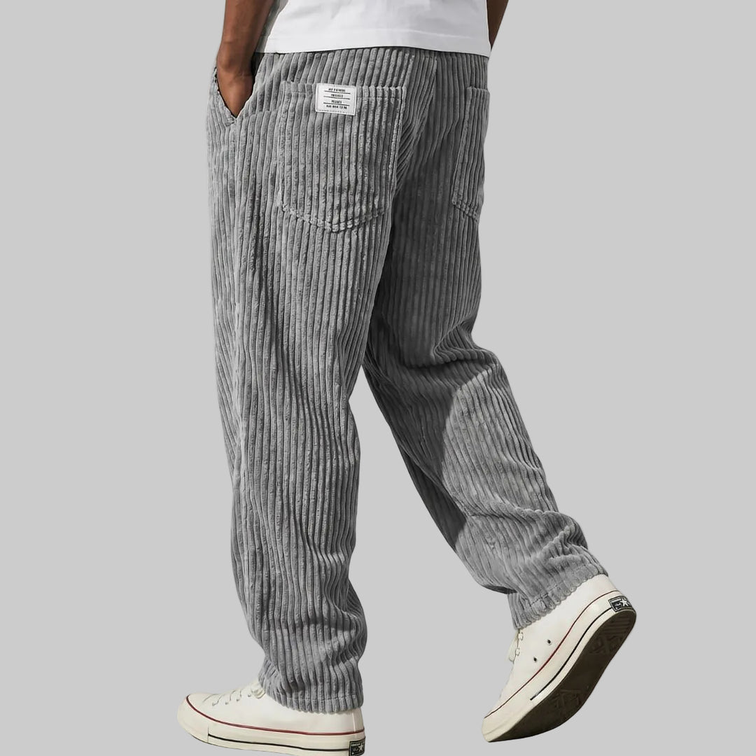 Men's Relaxed Fit Corduroy Trousers with Elasticated Drawstring Waist