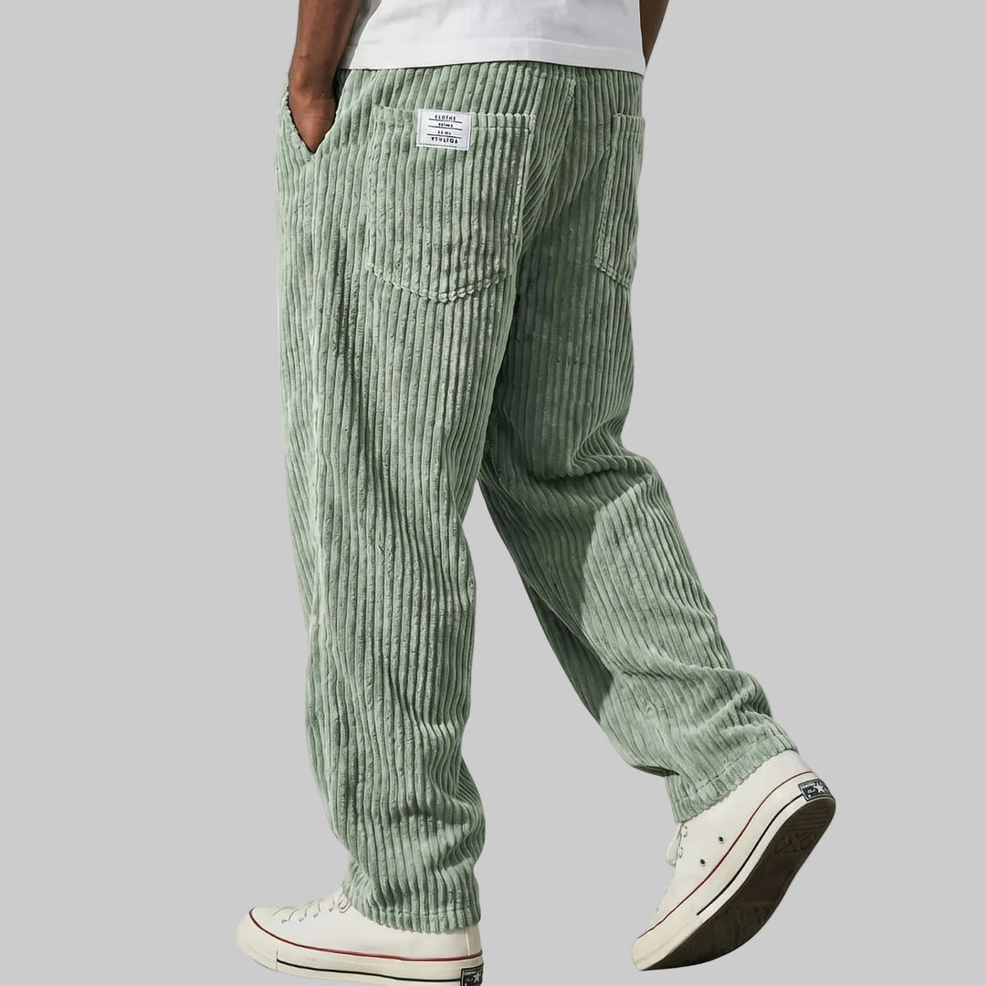 Men's Relaxed Fit Corduroy Trousers with Elasticated Drawstring Waist