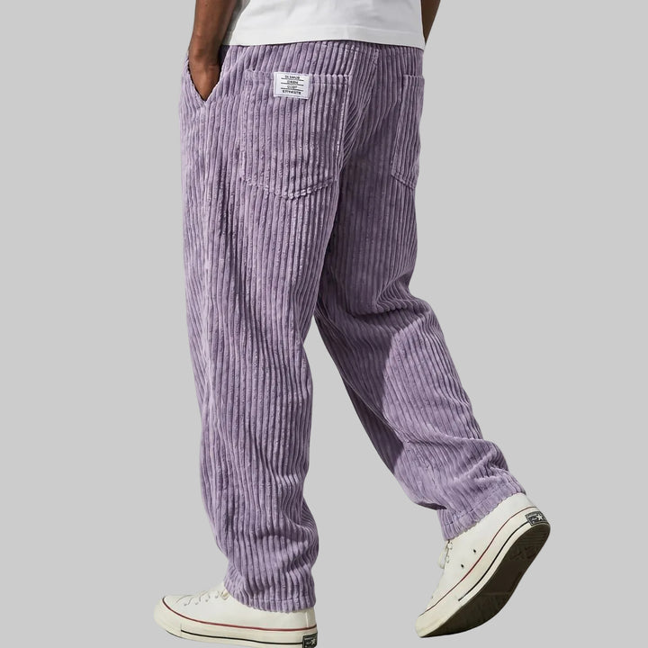 Men's Relaxed Fit Corduroy Trousers with Elasticated Drawstring Waist