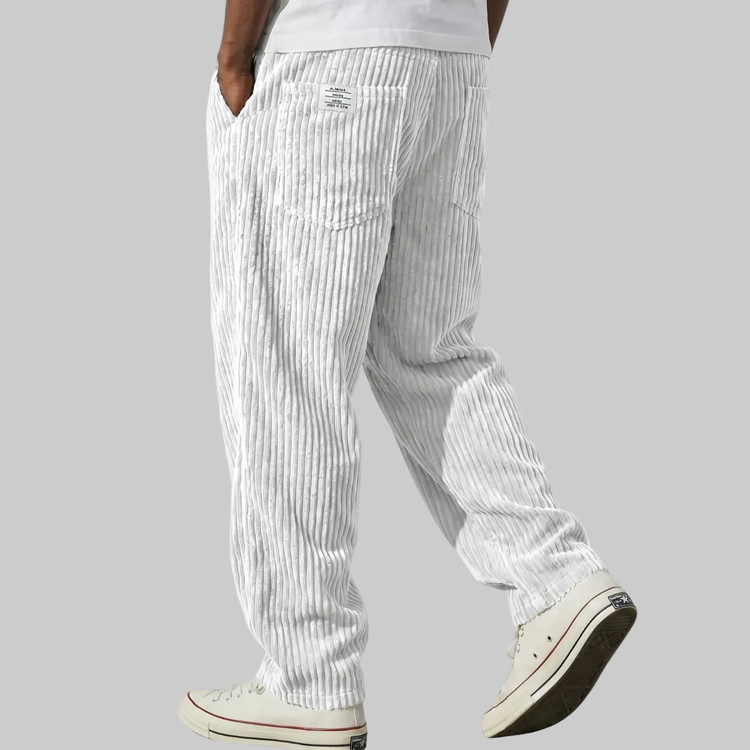 Men's Relaxed Fit Corduroy Trousers with Elasticated Drawstring Waist