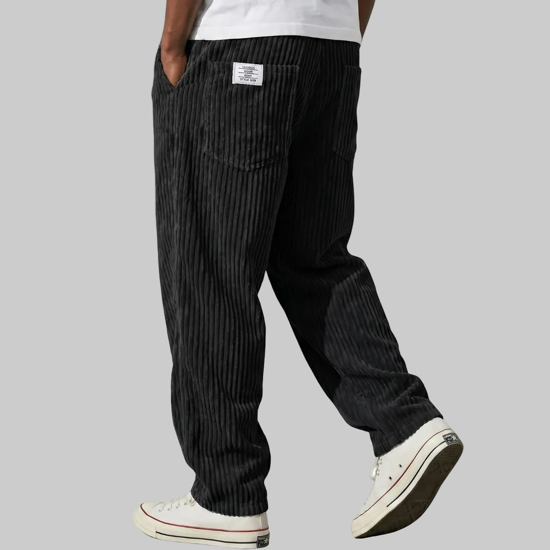 Men's Relaxed Fit Corduroy Trousers with Elasticated Drawstring Waist