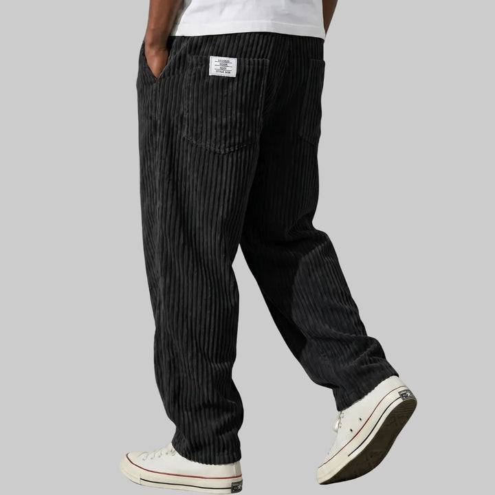 Men's Relaxed Fit Corduroy Trousers with Elasticated Drawstring Waist