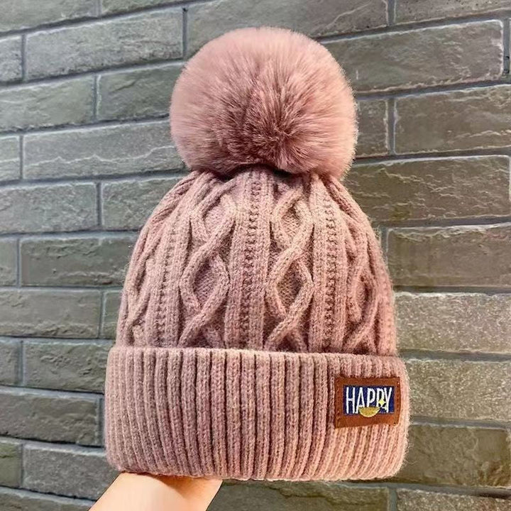 Women's Cable Knit Fleece-Lined Pom Pom Beanie - Pink