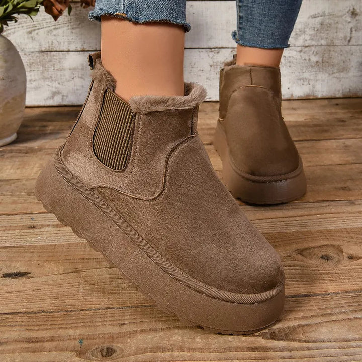 Women's Fur-Lined Faux Suede Platform Ankle Boots - Brown