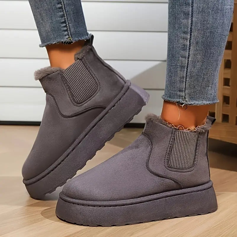 Women's Fur-Lined Faux Suede Platform Ankle Boots - Grey