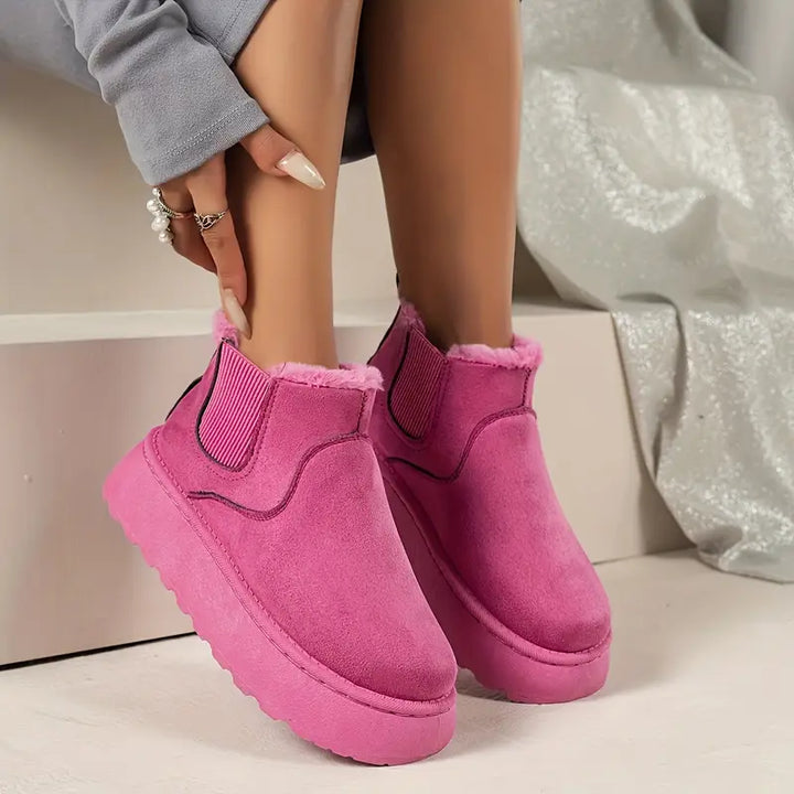 Women's Fur-Lined Faux Suede Platform Ankle Boots - Pink