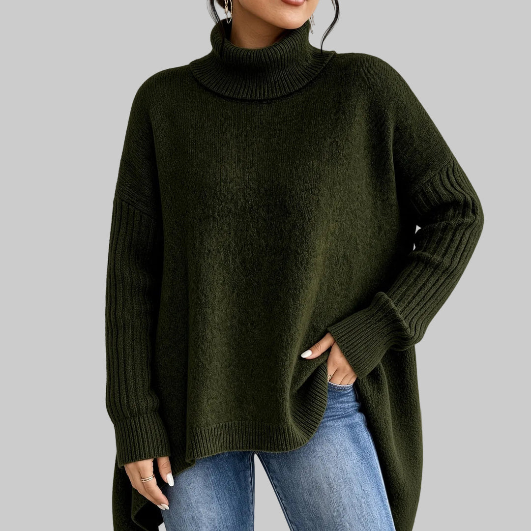 Oversized Roll Neck Knitted Jumper with Asymmetric Hem