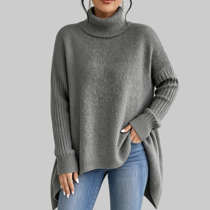 Oversized Roll Neck Knitted Jumper with Asymmetric Hem