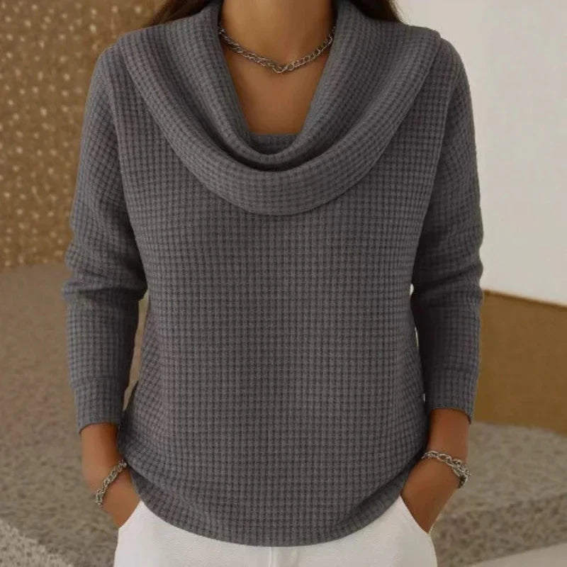 Women's Waffle Knit Cowl Neck Jumper - Gray