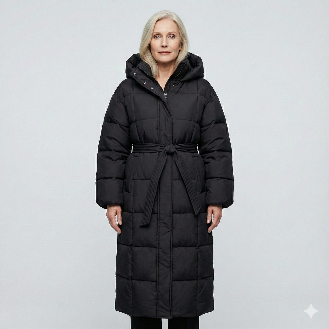Women's Water-Resistant Long Belted Puffer Coat