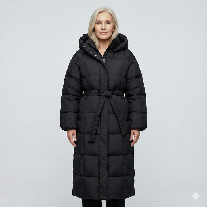 Women's Water-Resistant Long Belted Puffer Coat